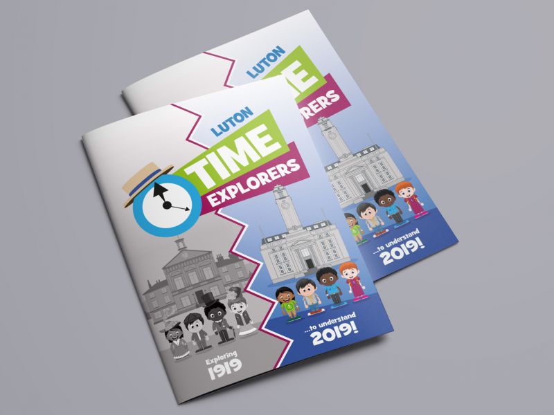 Luton Time Travellers brochures, work books and signage